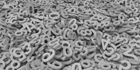 3D grey colour pile of alphabet matte letters