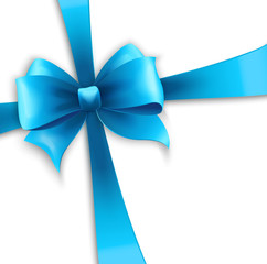 Invitation card with blue holiday ribbon and bow