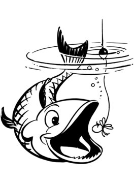black and white fish catching bait clip art preview
