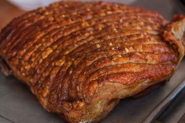 Crispy pork skin of grilled pork.