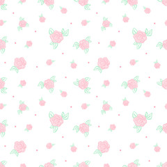 Vector minimalistic vintage retro rose flowers seamless pattern