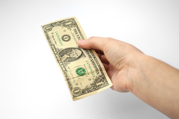 hand on a white background stretches of banknotes in denominatio