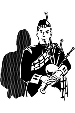 black and white bagpiper playing music clip art preview