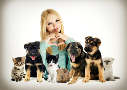 girl and pets