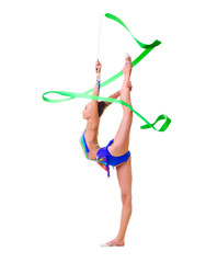 Young girl is engaged in art gymnastics