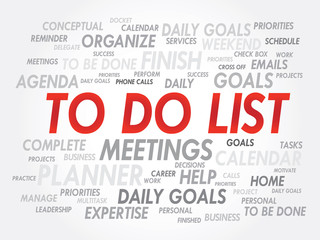 Word cloud of TO DO LIST related items, vector background