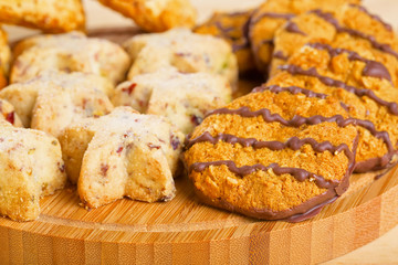 Variety of cookies on wooden table