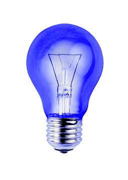 Blue light bulb isolated on white background.