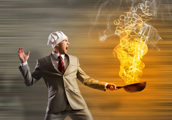 Businessman with pan