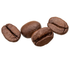 roasted coffee beans isolated in white background cutout