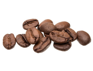 roasted coffee beans isolated in white background cutout