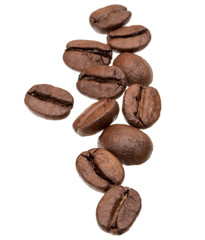 roasted coffee beans isolated in white background cutout