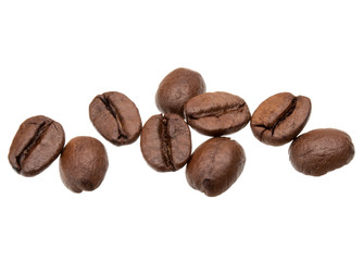 roasted coffee beans isolated in white background cutout