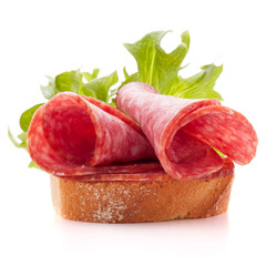 sandwich with salami sausage on white background  cutout