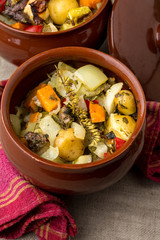 meat and vegetable ragout. Stew.