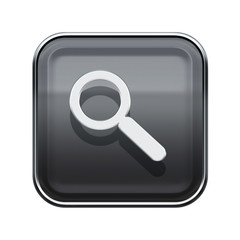 Magnifier icon glossy grey, isolated on white background