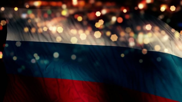 Russia Flag Light Night Bokeh Abstract Loop Animation