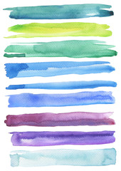 Set of colorful watercolor brush strokes. Isolated on white.