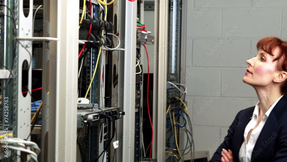 Aufkleber Technician looking at open server locker
