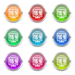 16 9 display colorful vector icons set