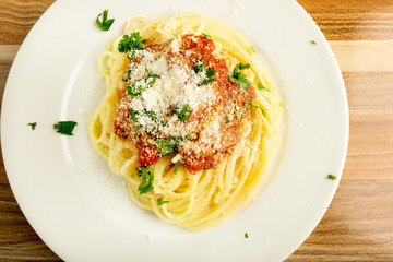Spaghetti with tomato sauce cheese
