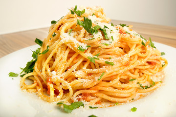 Spaghetti with tomato sauce cheese