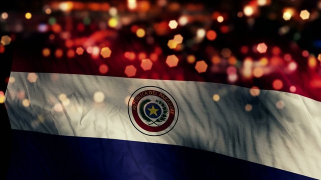 Paraguay Flag Light Night Bokeh Abstract Loop Animation