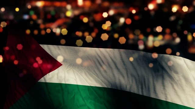 Palestine Flag Light Night Bokeh Abstract Loop Animation