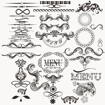 Calligraphic vector elements set in vintage style
