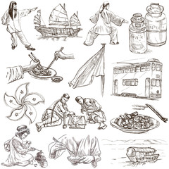 Hong Kong travel - Hand drawn illustrations no.2, white pack