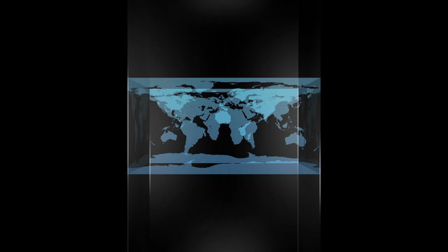 Transparent block showing world map on black background