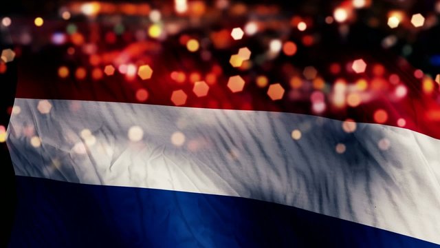 Netherlands Flag Light Night Bokeh Abstract Loop Animation