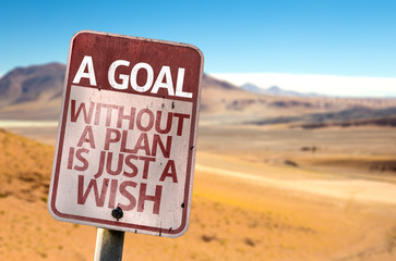 A Goal Without a Plan Is Just A Wish sign with a desert