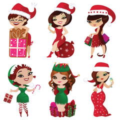 Set of elves and santa girls