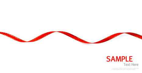 Shiny red and gold border ribbon on white background with copy s