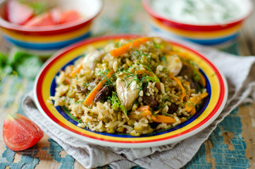 Pilaf of lamb with beans mung