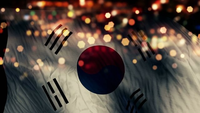 South Korea Flag Light Night Bokeh Abstract Loop Animation