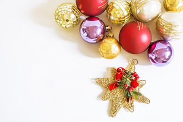 Christmas ornaments on white background