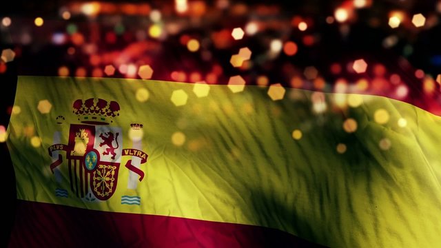 Spain Flag Light Night Bokeh Abstract Loop Animation