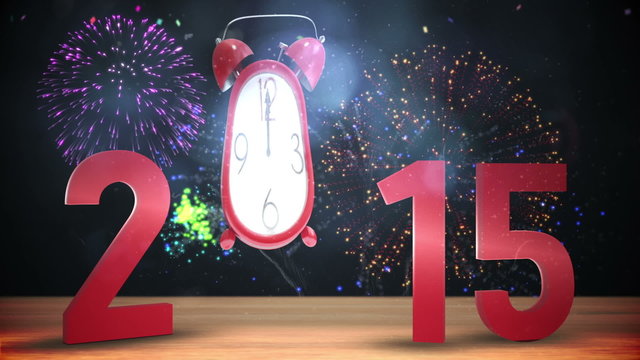 Cute alarm clock counting to midnight with confetti