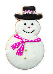 Snowman Gingerbread Man Cookie isolated on white background