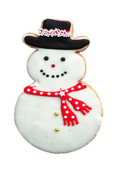 Snowman Gingerbread Man Cookie isolated on white background