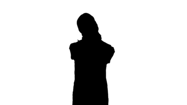 Woman getting neck pain in black silhouette