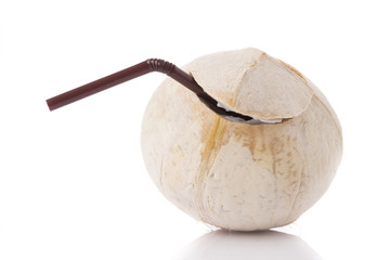 Burnt coconut sweet drink isolated on white.