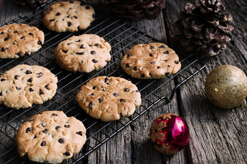Chocolate Chip Cookies at Christmas Time. Horizontal