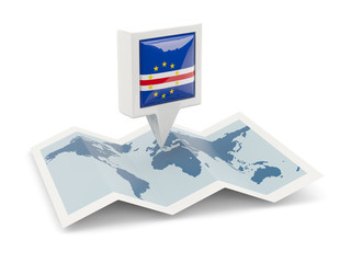 Square pin with flag of cape verde on the map