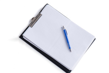 clipboard with paper and a pen