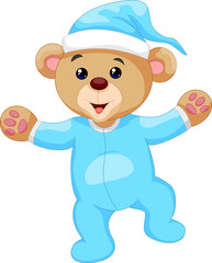 Naklejka premium Cartoon teddy bear in blue pajamas