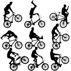 Obraz premium Set silhouette of a cyclist male and female. vector illustratio