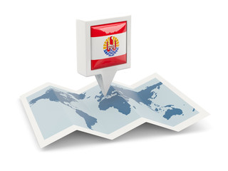 Square pin with flag of french polynesia on the map